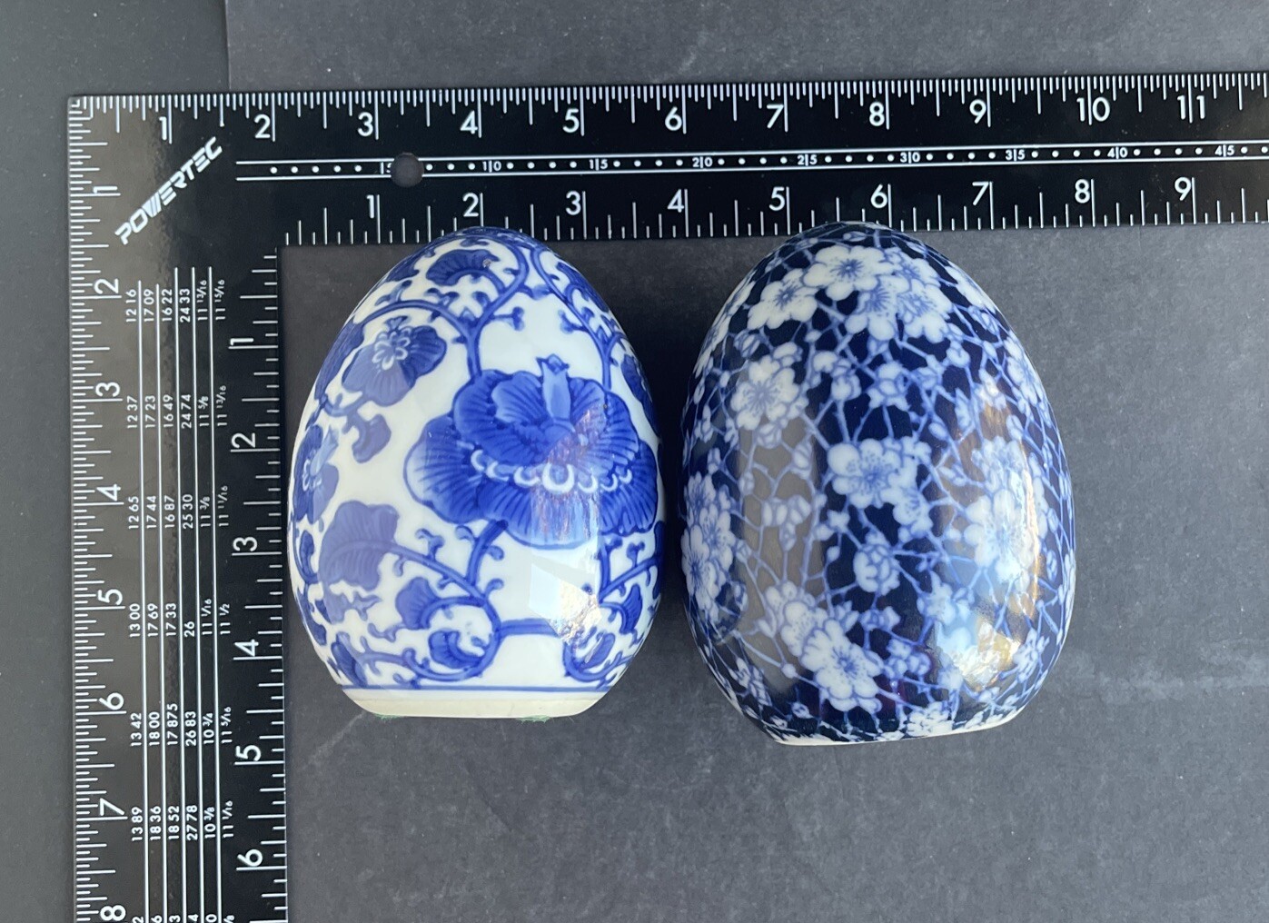 Vintage Asian Blue & White Two Large Eggs 4.25” Collectable Home Decor