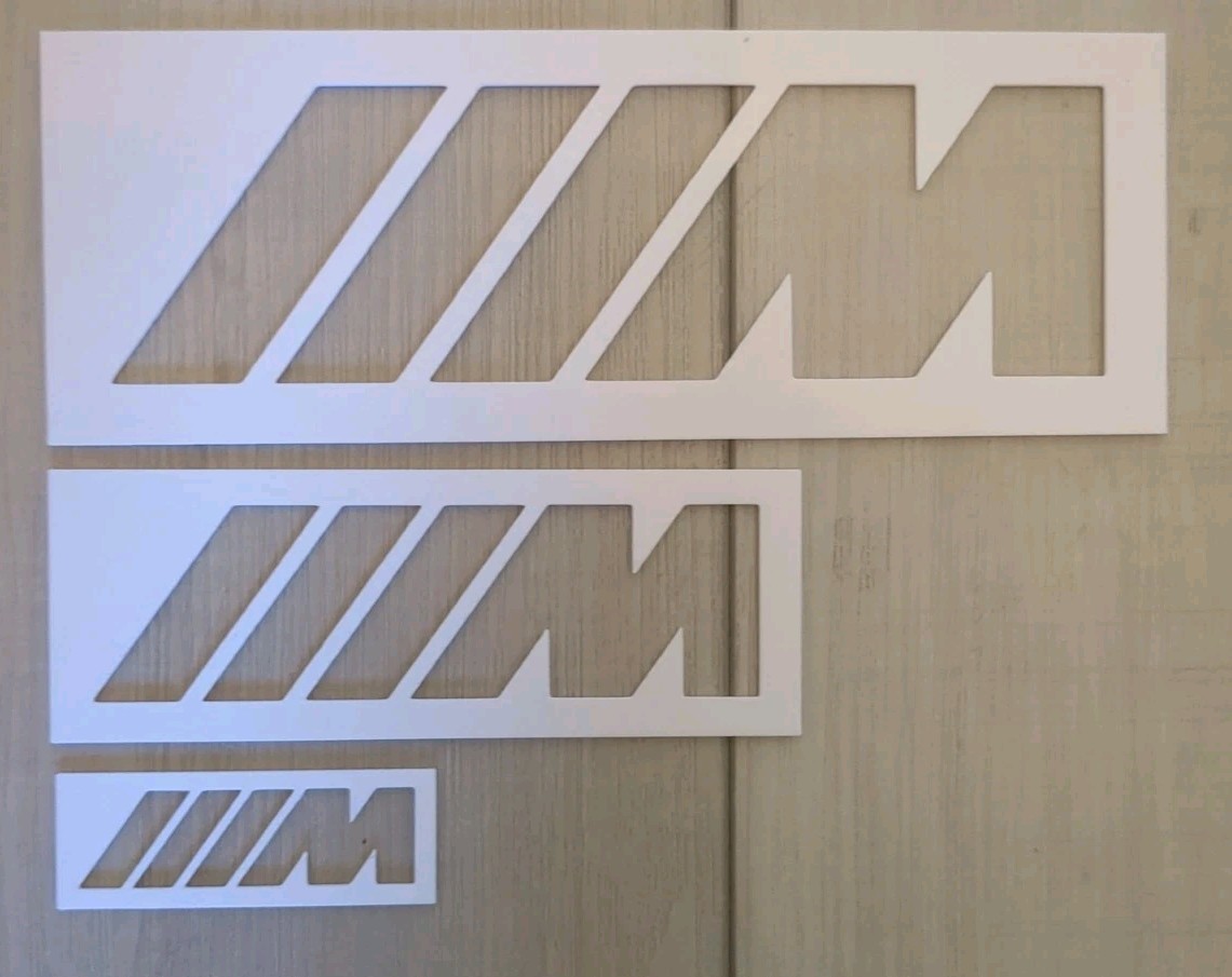 BMW “M” Logo Stencil Set – 3 Sizes – 3″ 6″ and 9″ (Paint Or Carpet Stencils)