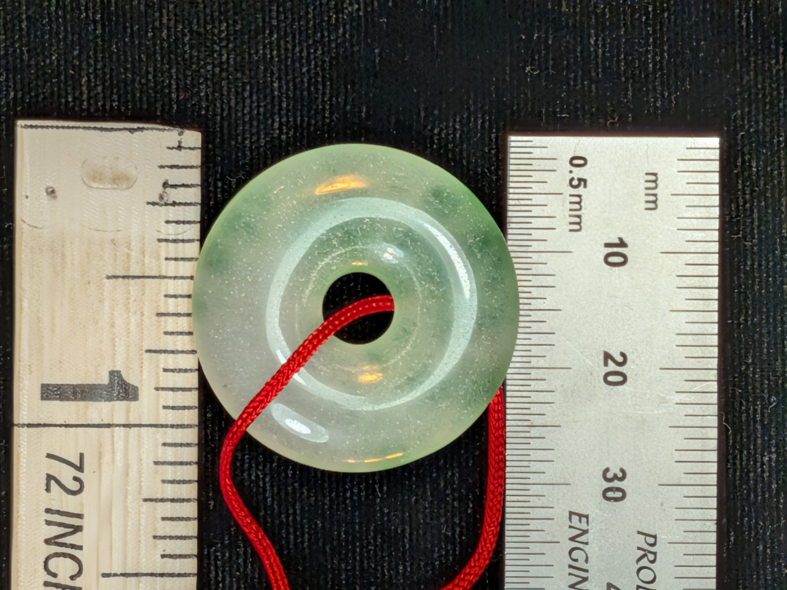 NOS Chinese Myanmar Jadeite Jade Donut Pendant Ping An Kou 1980-2000 Ships US
