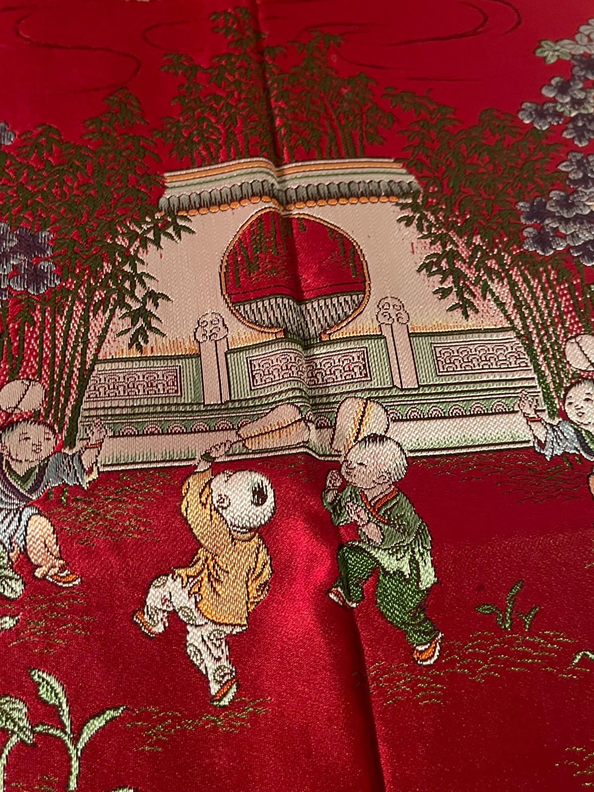 Vintage Chinese “Brocaded Flowers” Silk Blend Tapestry Tablecloth Piano Shawl