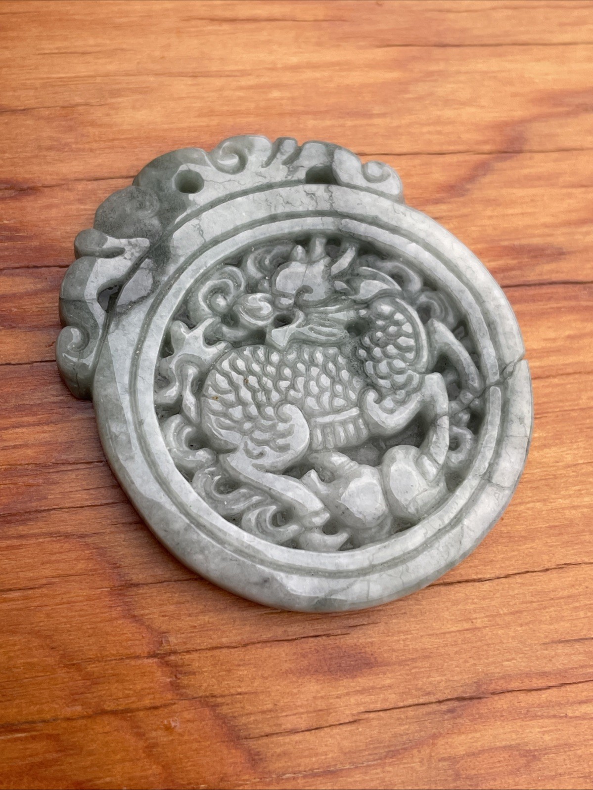 Pair Nephrite Jade Pendants Qilin & Foo Dog Ancient Style Carved Translucent MCM