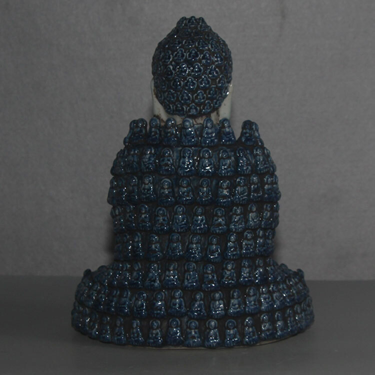 10.6″ China Jingdezhen Blue and White Porcelain 10000 Sitting Buddha Statues