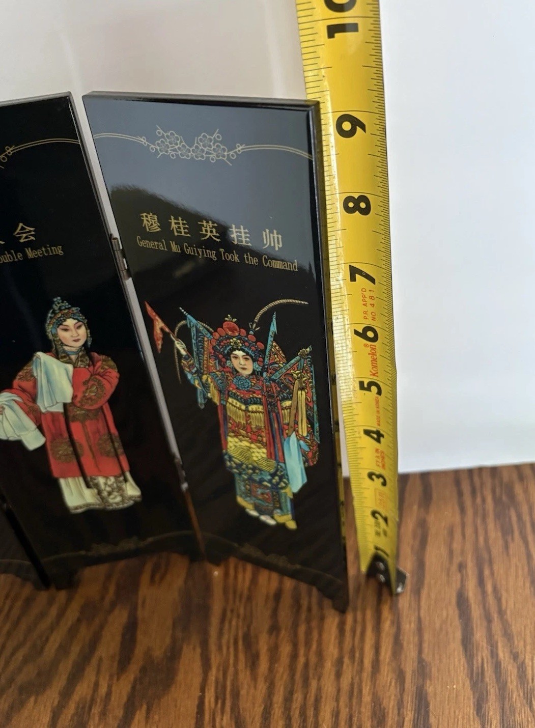 Vintage Black Lacquer Chinese Table Screen Opera Master Mei Ianfang 4 Panel