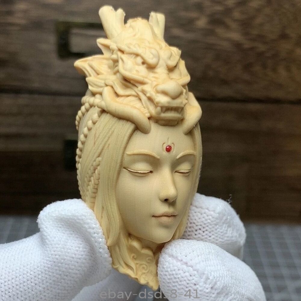 Boxwood Carved Chinese Dragon Girl Bead Chain Pendant Decor