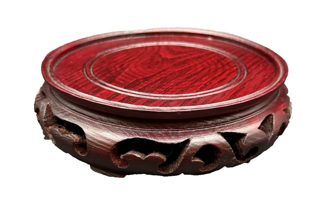 Wood Carved Asian Oriental Cherry Stained 1.75″ Vase Pedestal
