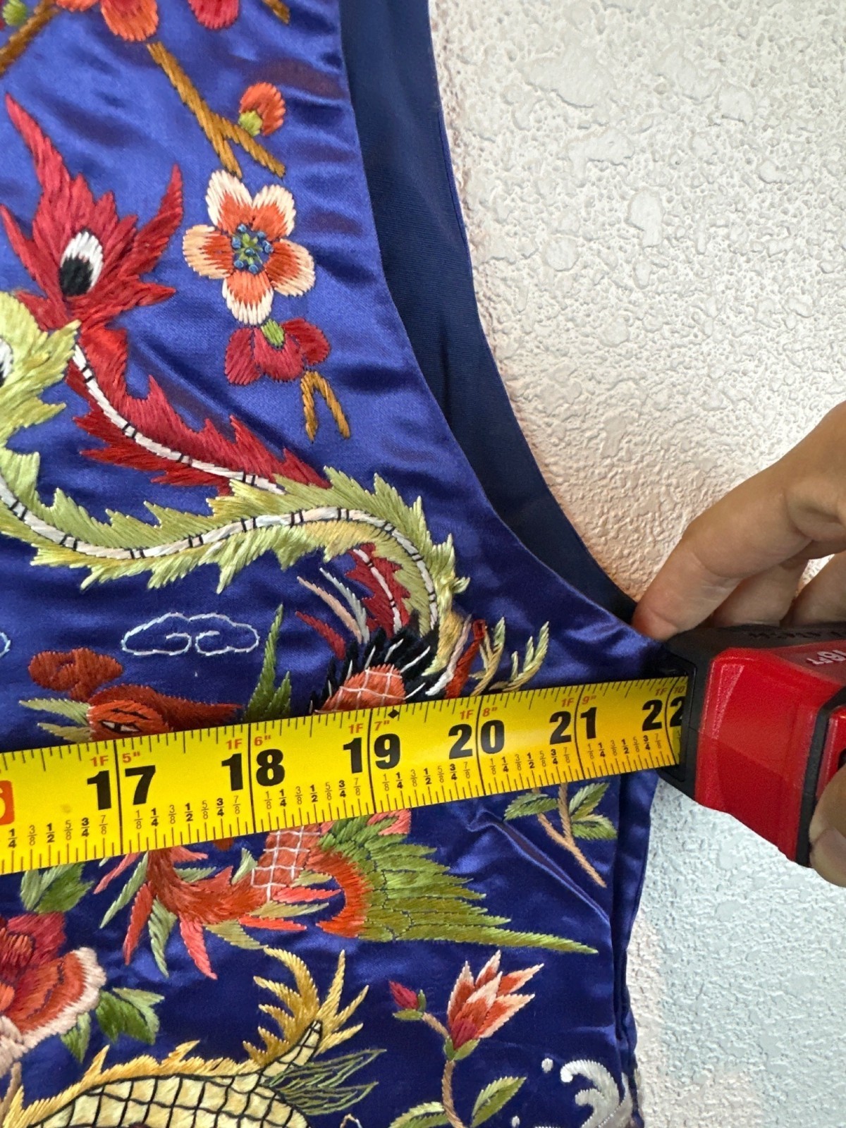 Vintage Dunhuang Fully Embroidered Chinese Dragon Crane Vest Blue M/L Oriental