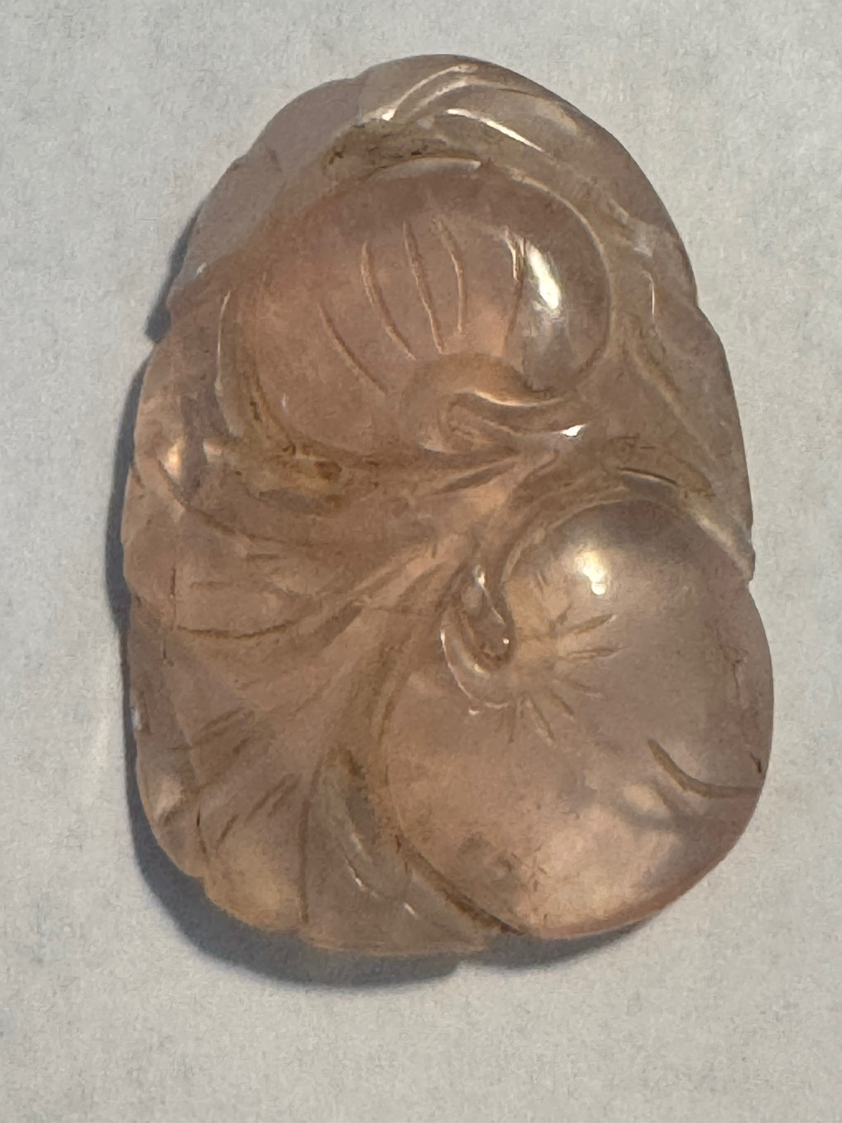 Vintage Hand Carved Top Grade Rose Quartz Chinese Themed Fruits & Leaves Pendant