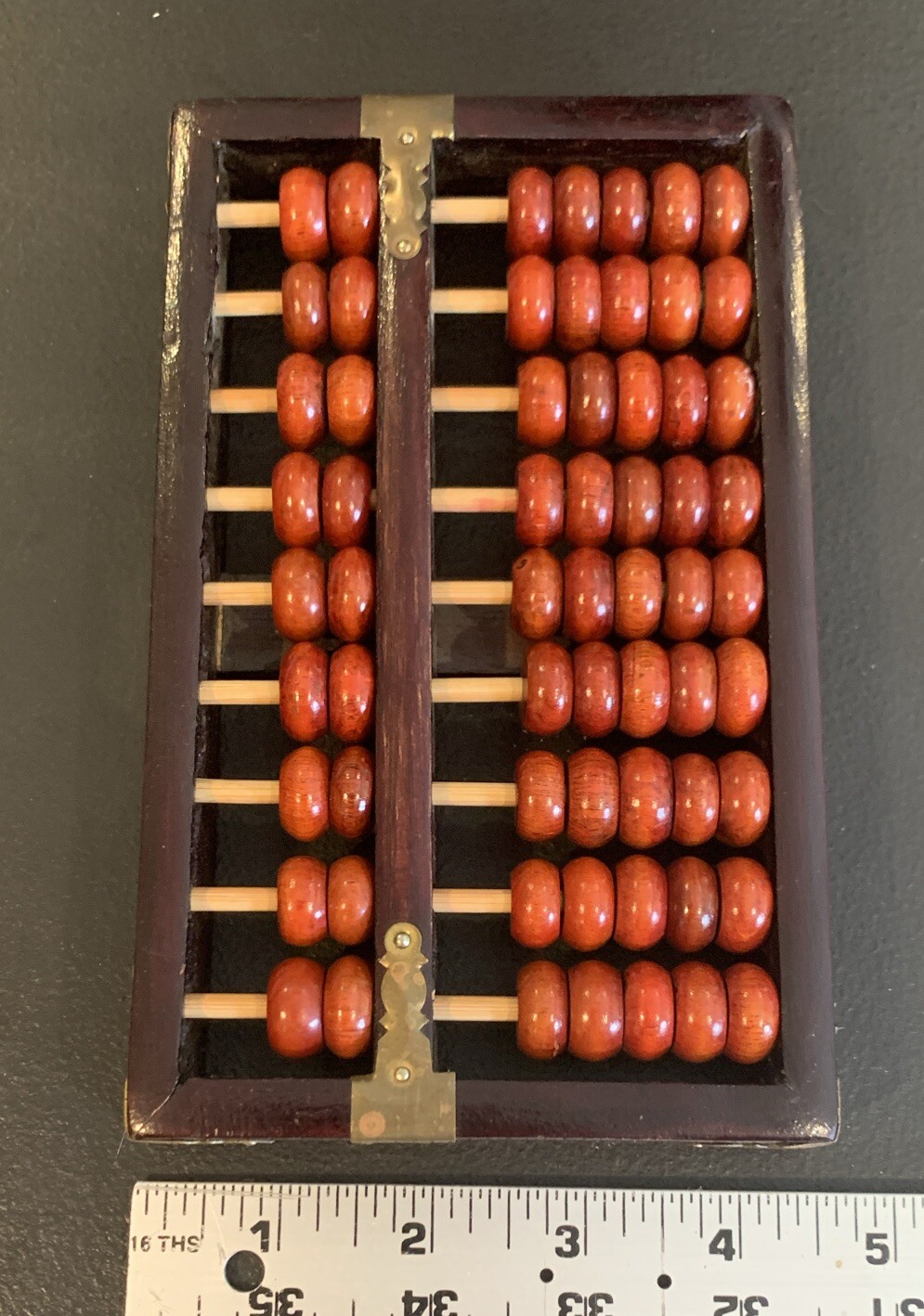 Vintage Red Lion Abacus Wood and Brass Made in China 63 Beads 7.5” x 4.5”