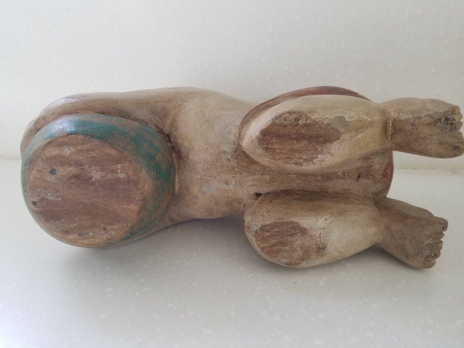 Vintage Chinese Opium Pillow Boy with Ball Solid Wood Headrest Hand Carved 9×7.5