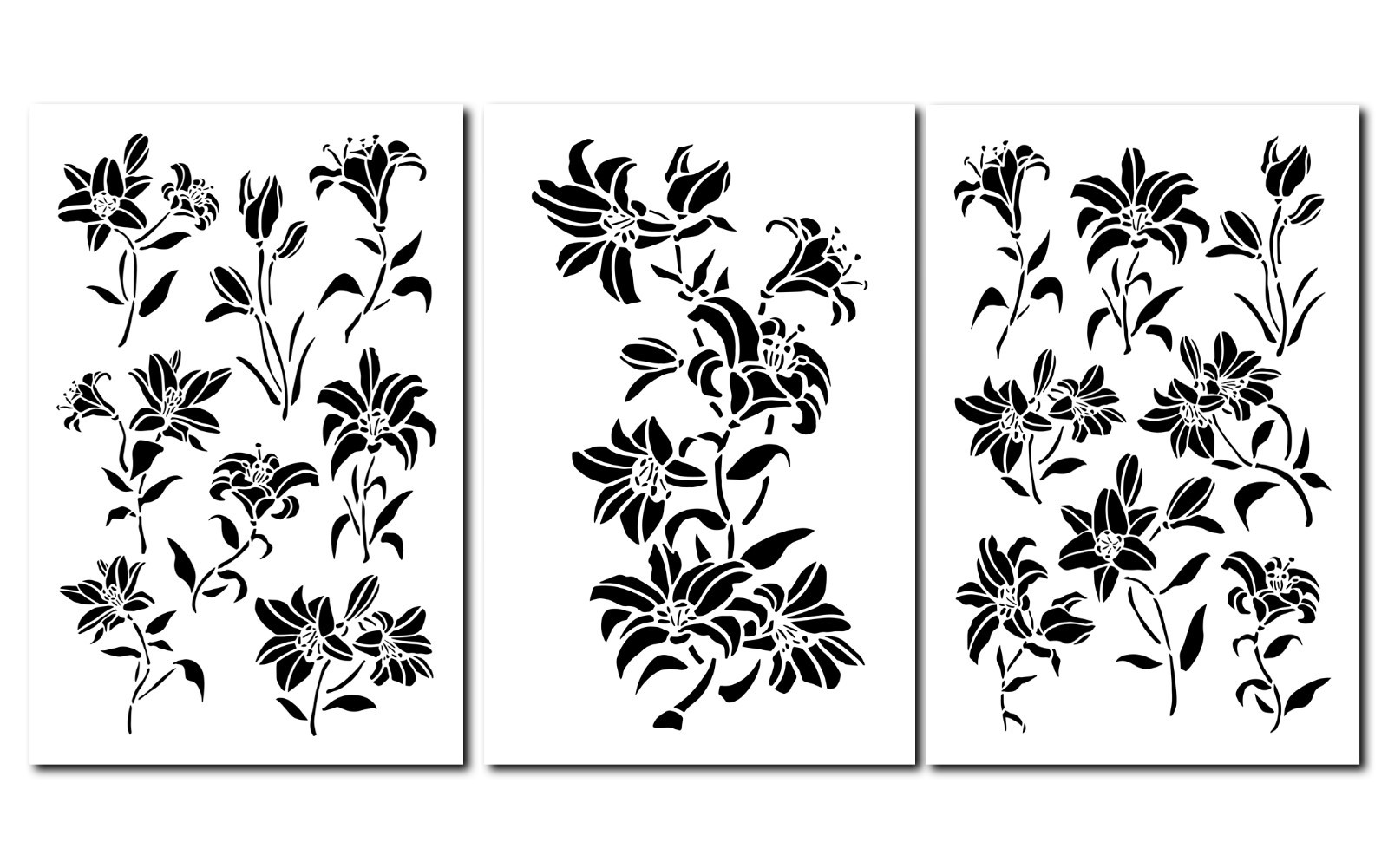 LILY Flower Painting Stencils Wall Decorating Lilies Airbrush 14″ Template 3PK