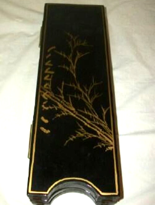 Vintage Black Lacquer Chinese Table Screen Chinoiserie Floral Grasses HP 4 Panel