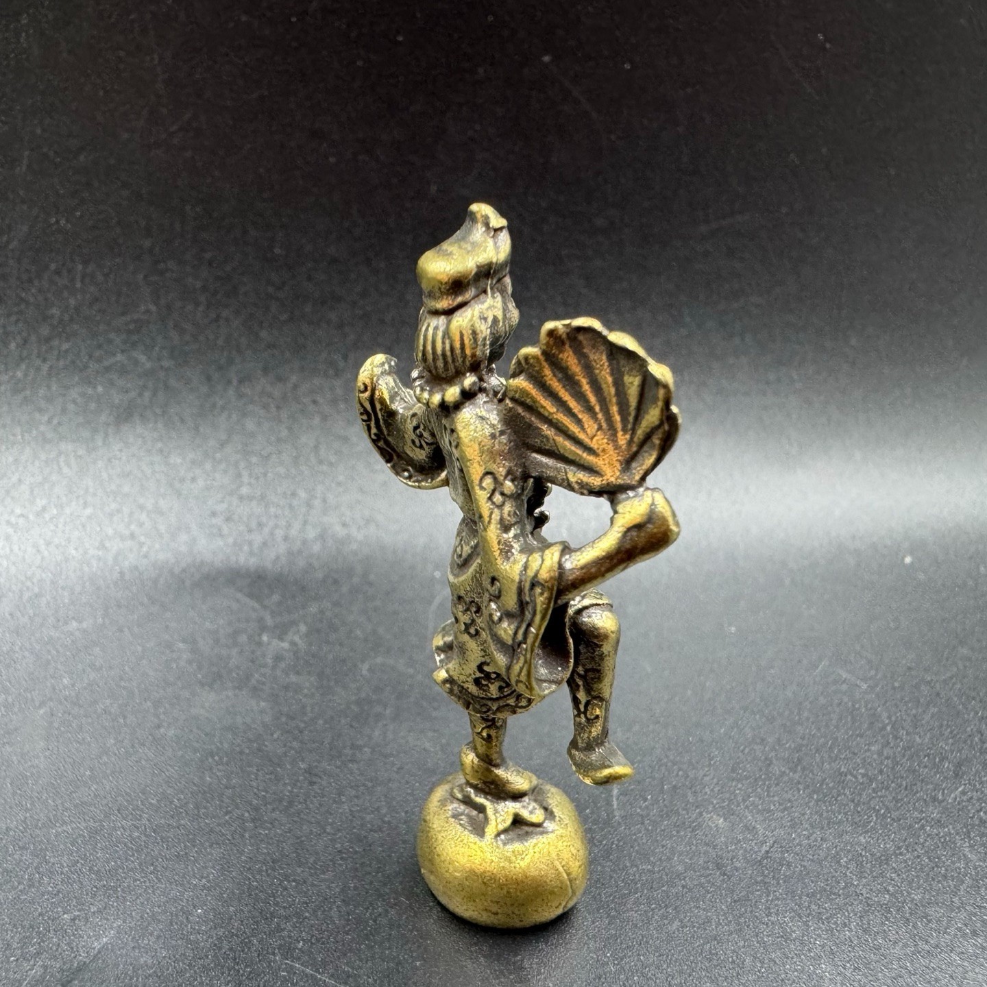 Vintage Brass Ji Gong Buddha Mini Statue Mad Monk Feng Shui Wealth Desk Ornament