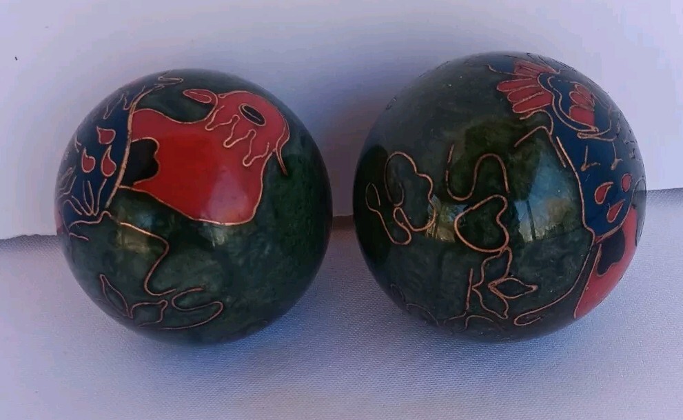 Vintage Chinese Cloisonne Enamel Musical 2″ Worry Balls