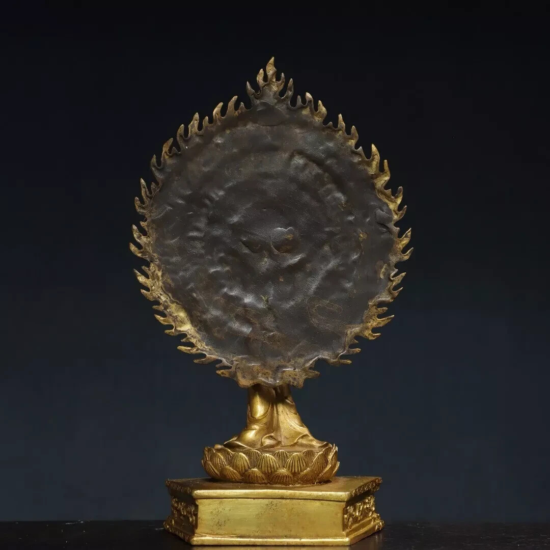 Fengshui old chinese copper Bronze gilded statue of Thousand Handed Guanyin
