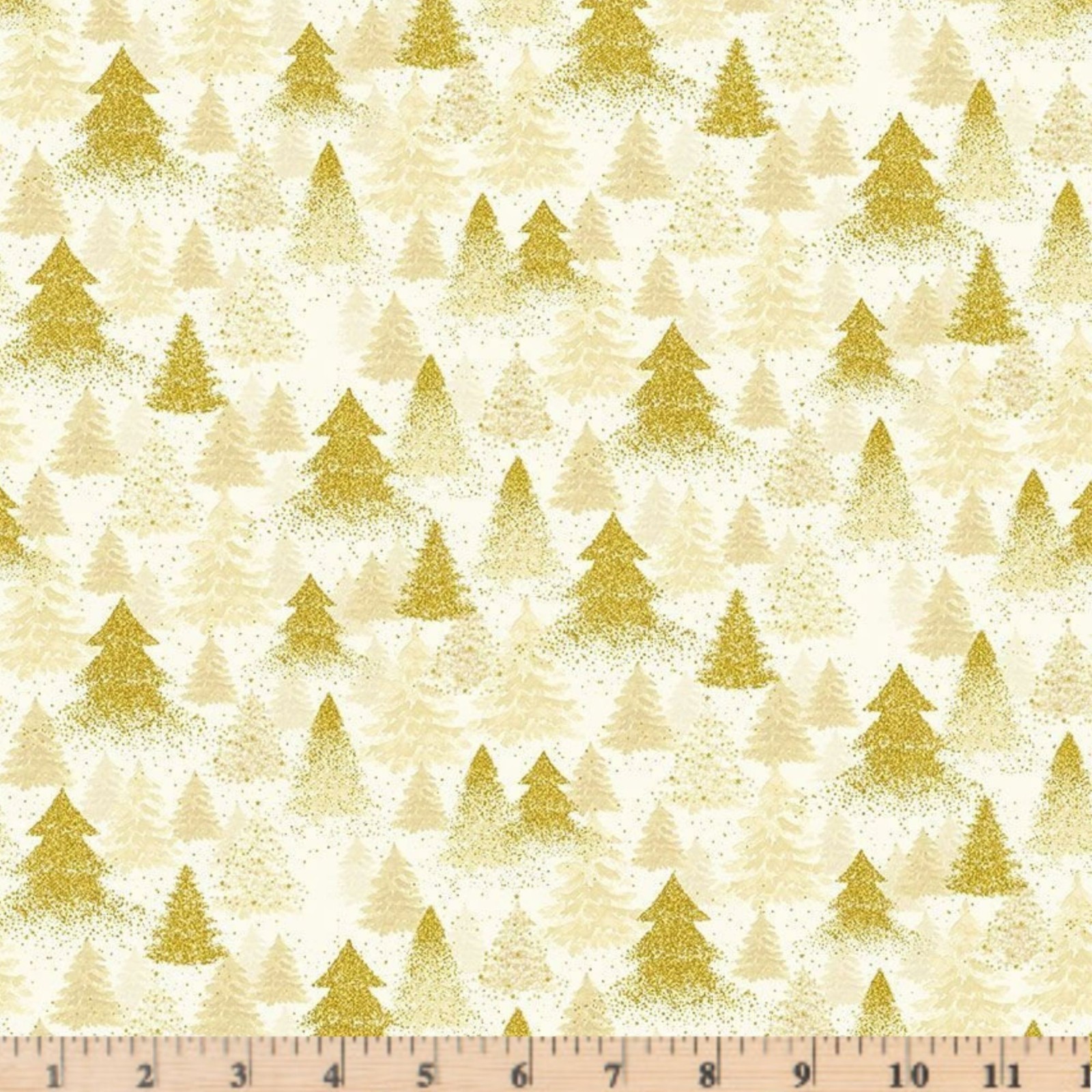 Holiday Cream Metallic Packed Trees CM3624 Cream Cotton Half yd continuous cuts