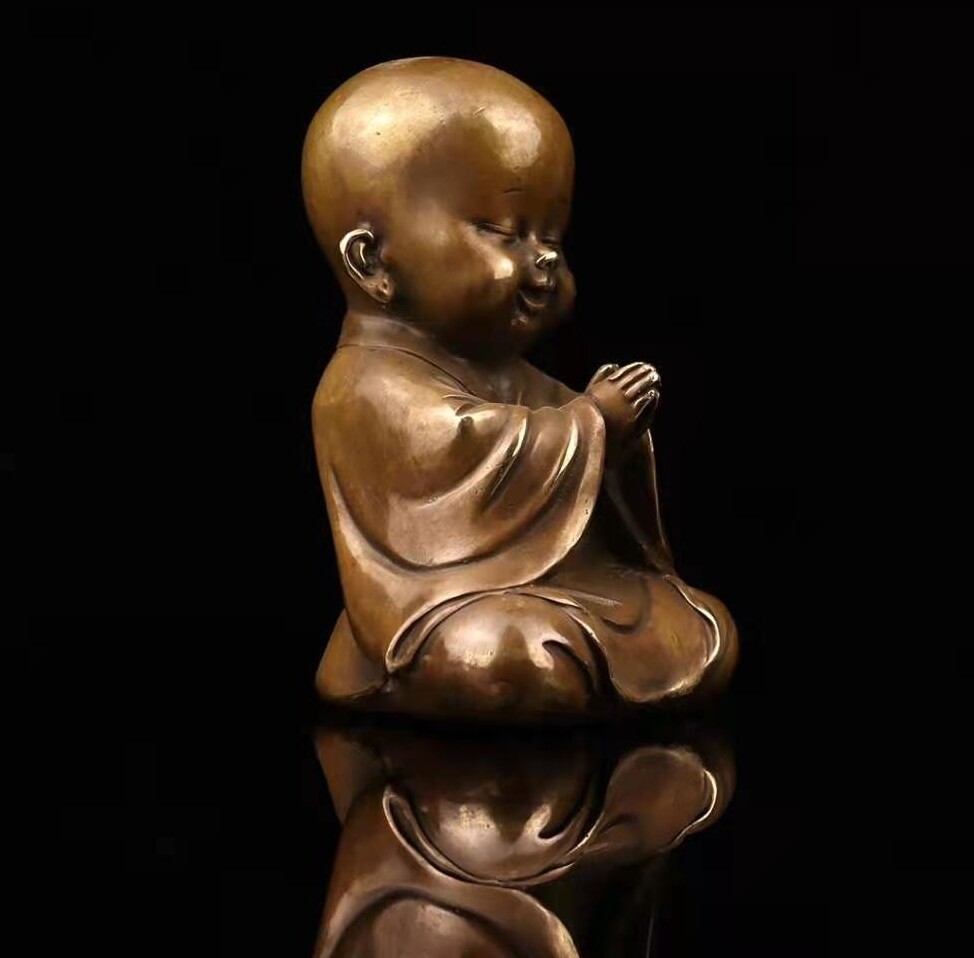 5.4″ Brass Little Monk Statue Sculpture Figure Collectibles Zen Decor