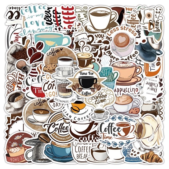 Coffee Stickers Packs Water Resistant Laptop Decal Espresso Cappuccino Cups