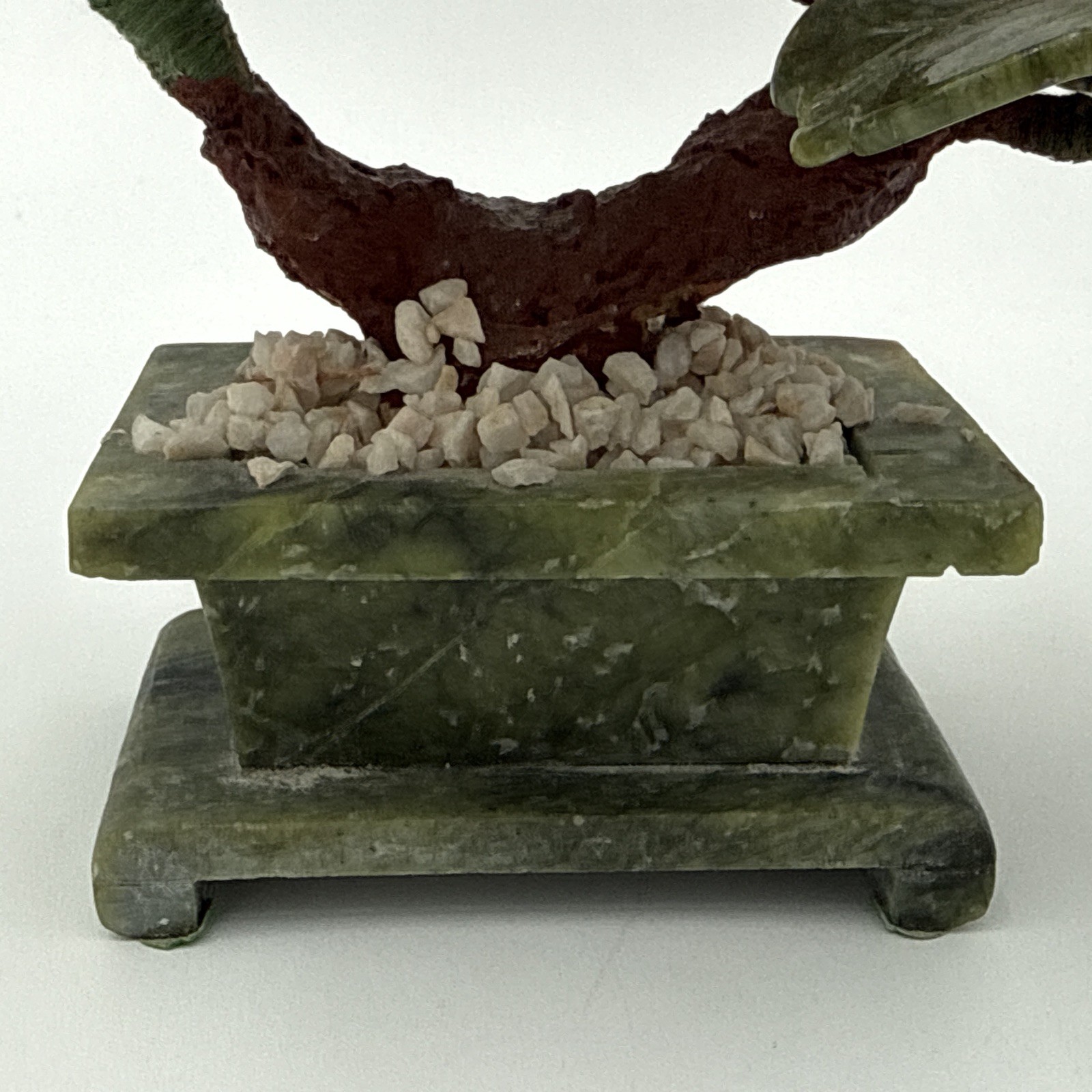 Vintage Chinese Jade Quartz Bonsai Tree Floral In Celadon Pot Carved Flower Tree