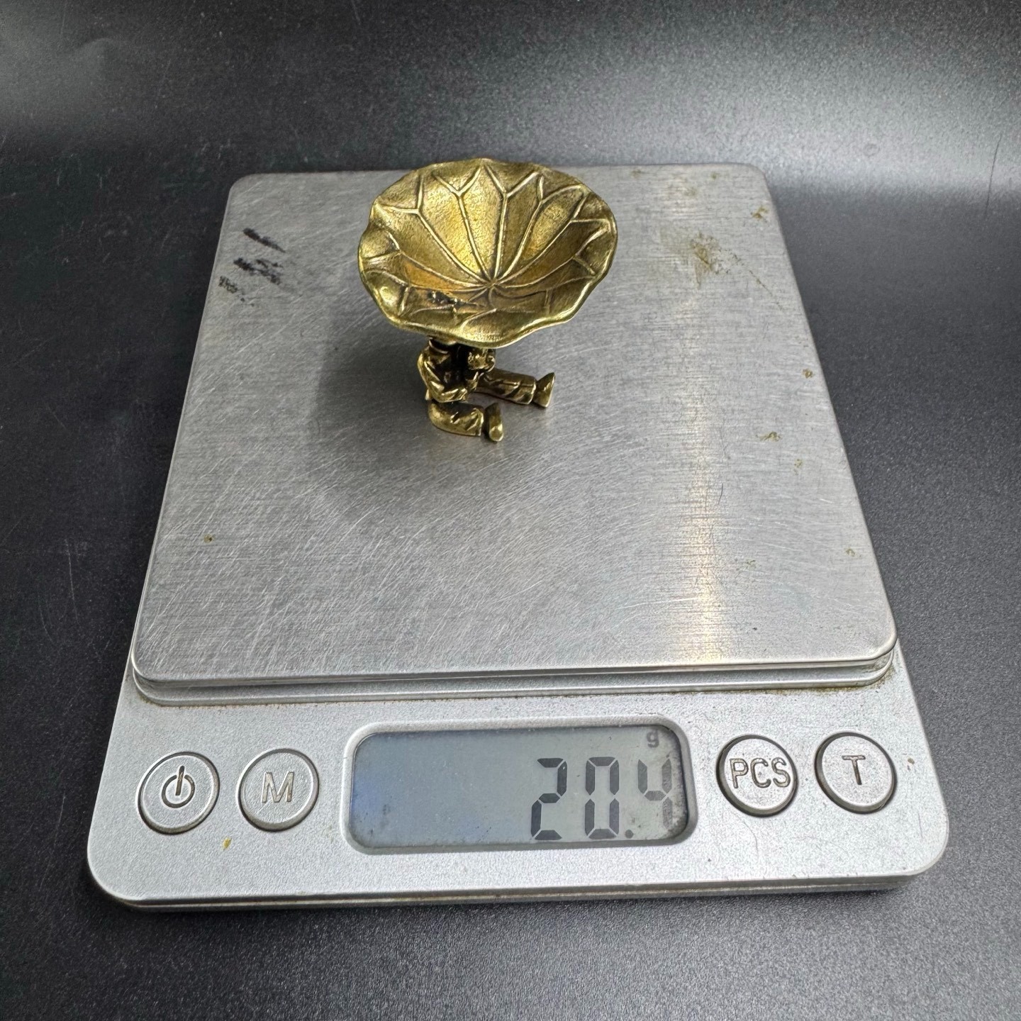 Vintage Brass Boy Holding Lotus Leaf Tray Incense Holder Tiny Jewelry Storage