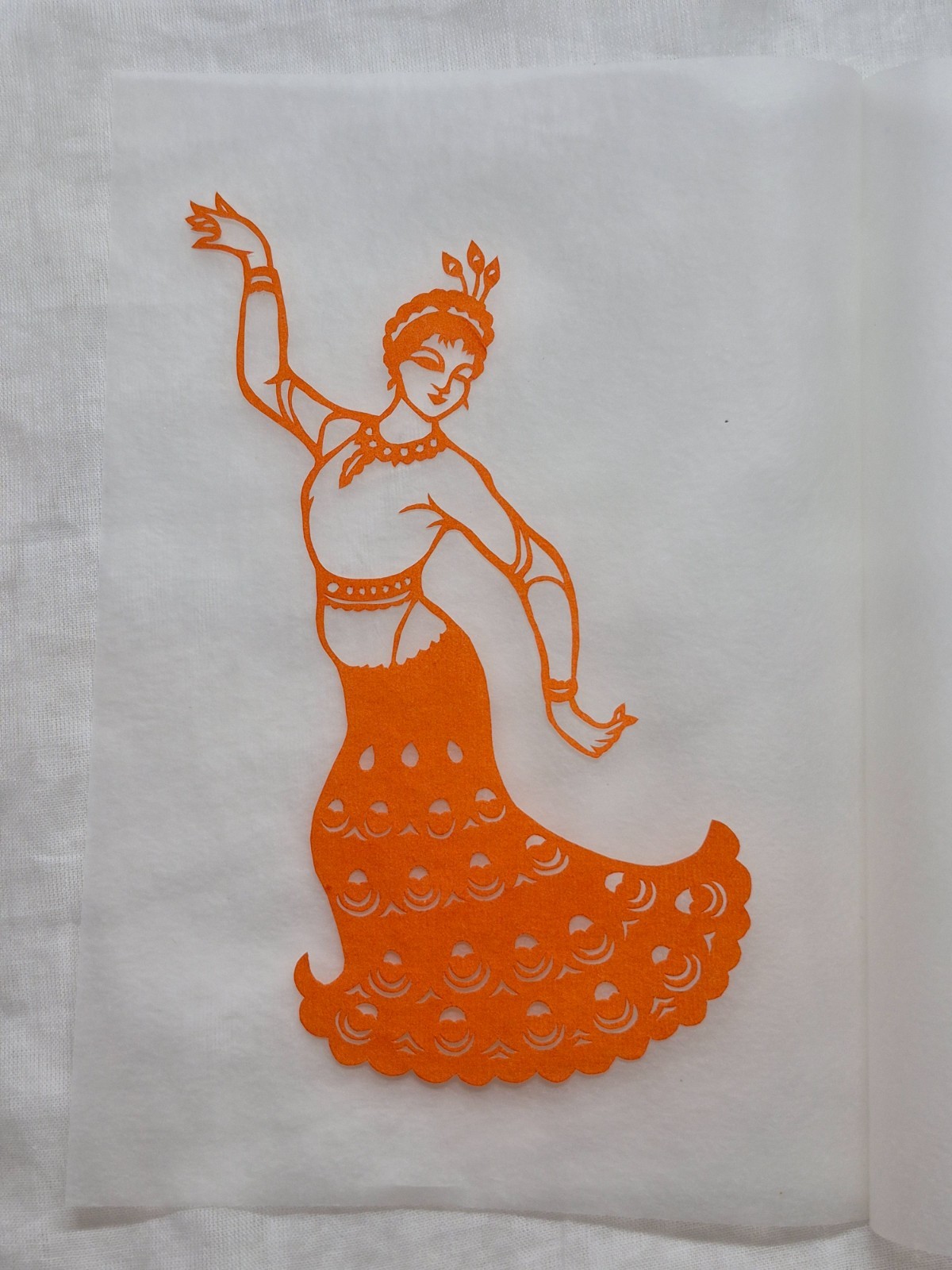 Unused Set of 6 Chinese Folk Art Paper cuts Peacock Dancing Girl Designed