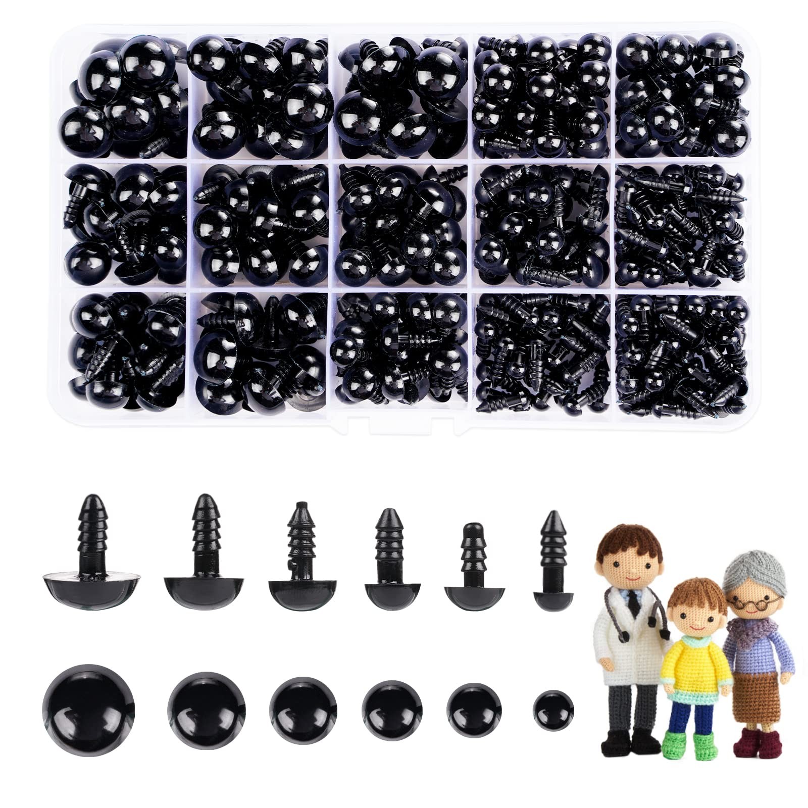 Cumkluu 700 Pcs Black Plastic Crochet Safety Eyes with Washers for 6-14mm Stu…