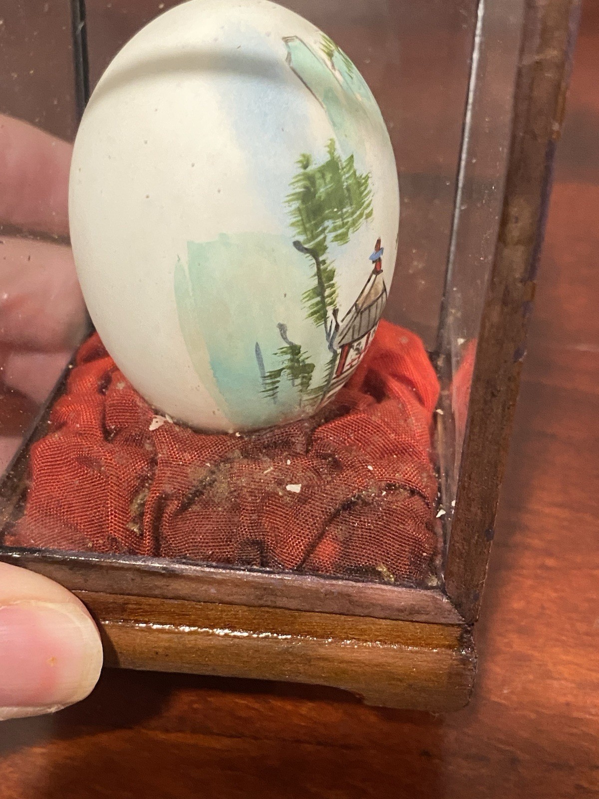 Hand Painted Nature Scene Chinese Egg in Acrylic Case w/ Issue (SEE Description)