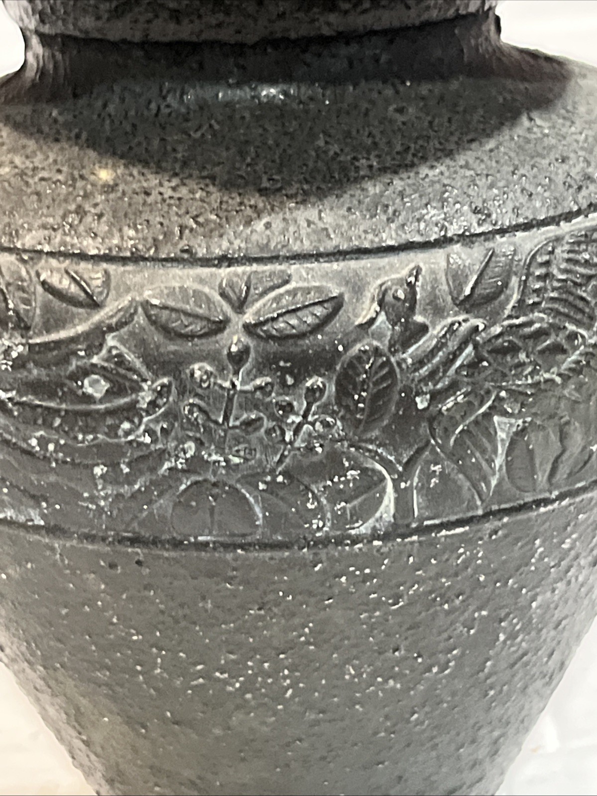 Chinese Stone Cast Vase Metal Decorated Design Iron? Asian Flowers Motif