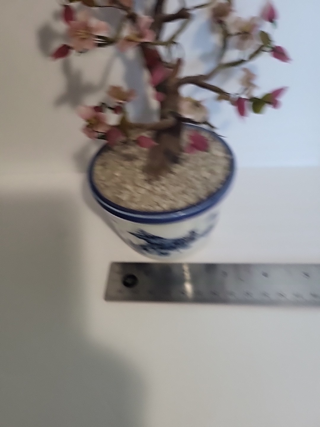 Jade & Agate Glass Cherry Blossom Bonsai Tree In Blue & White Ceramic Pot