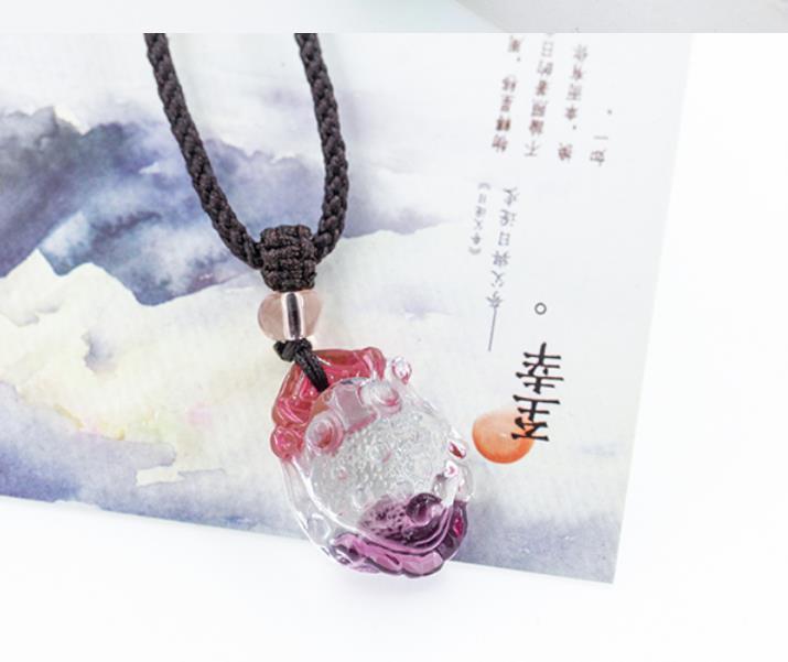 Chinese Coloured Glaze Carving Lovable Animal Golden Toad Pink Purple Pendant