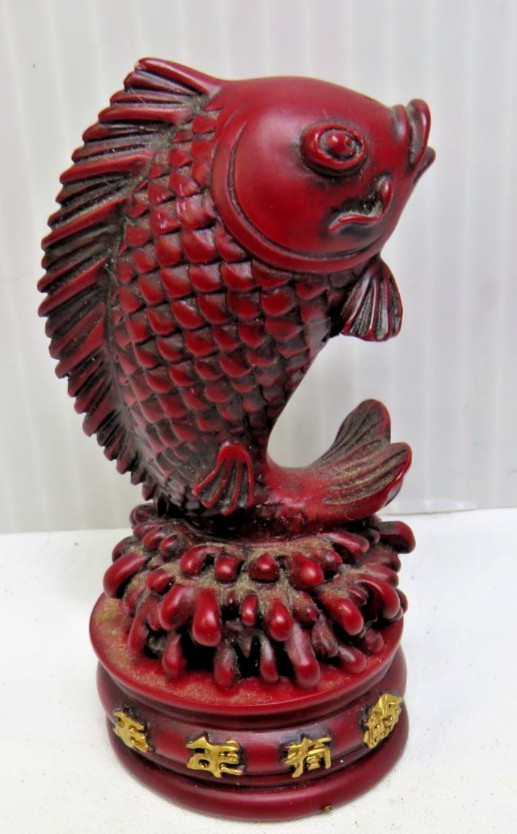 Chinese Culture Red Resin Fish KOI Faux Statue Decor Fortune 3″