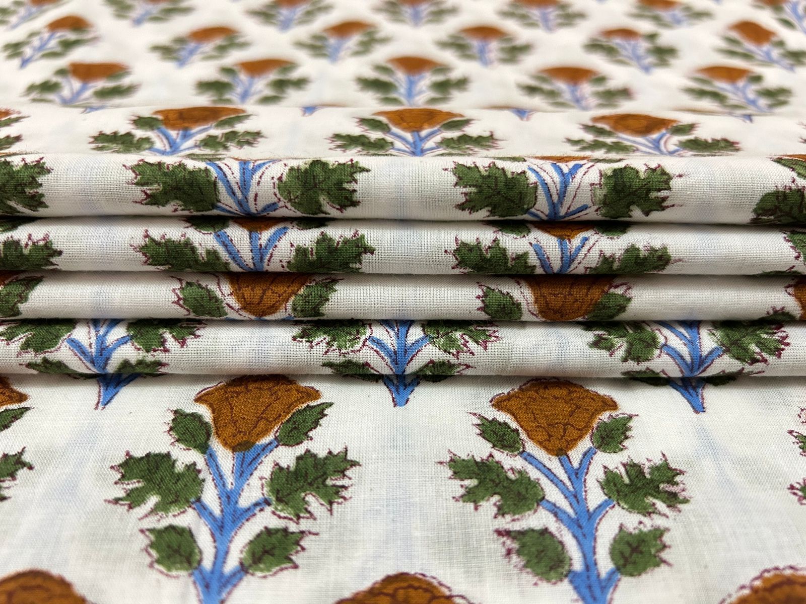 Floral Sewing Material 5 Yards Cotton Fabric Hand Block Print Indian Sanganeri