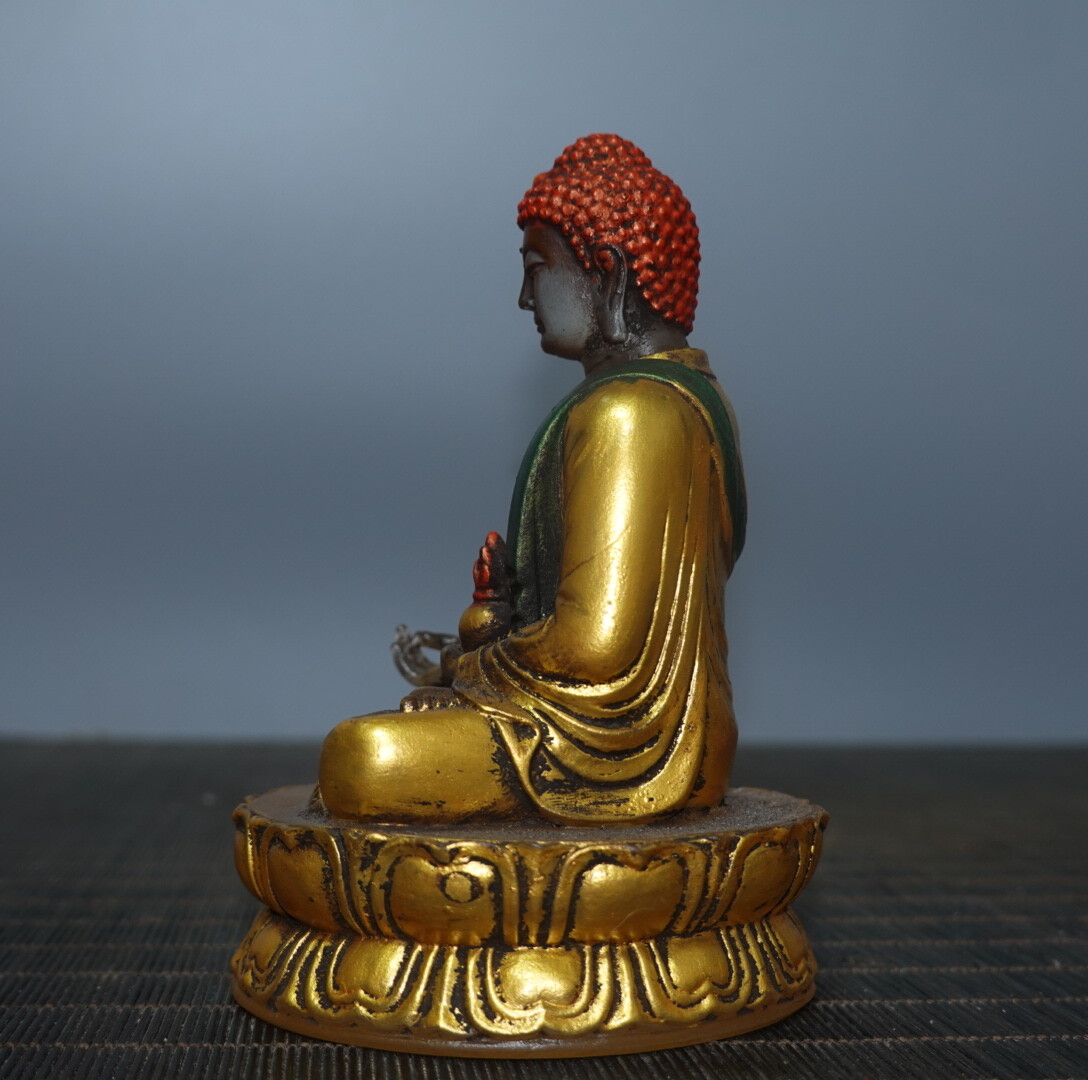 4.7″ China Coloured Glaze Paintings Gild Buddhism Medicine Buddha Sit Statue