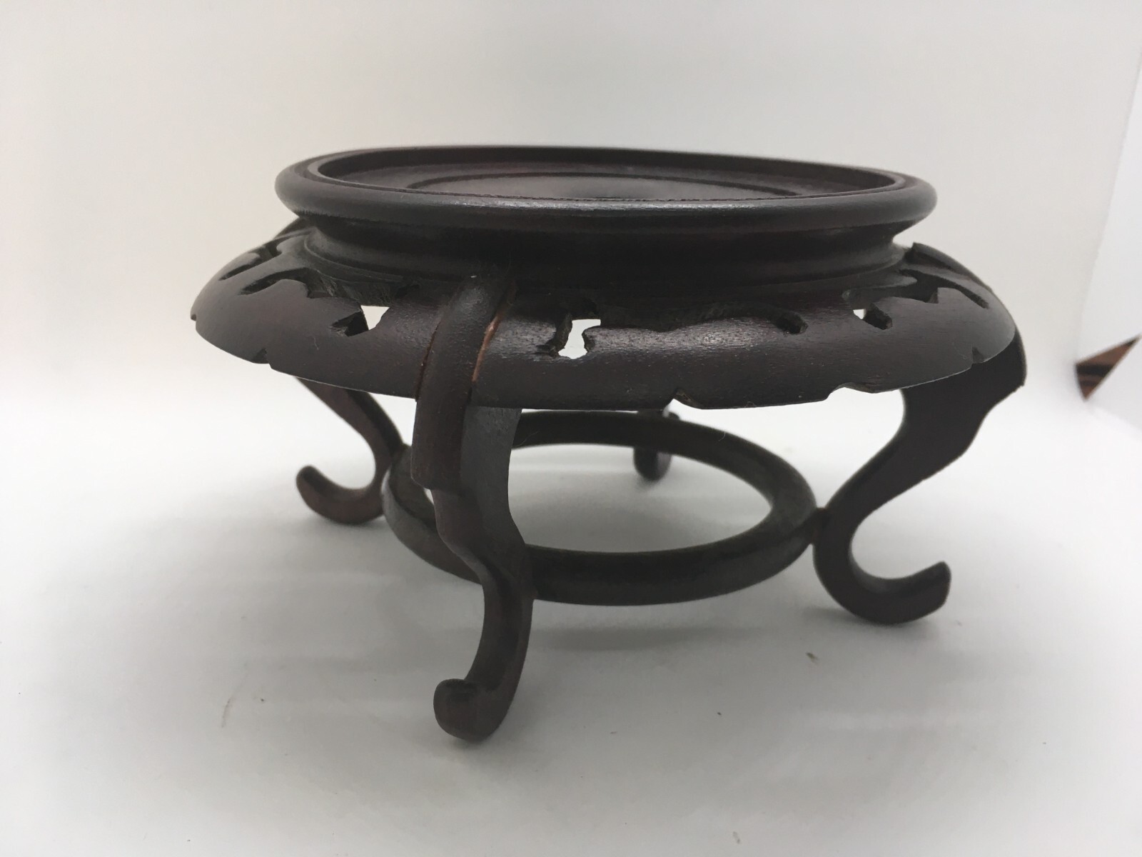 Chinese Black Carved Wood Vase/Bowl Stand ~ 3.75″ Tall