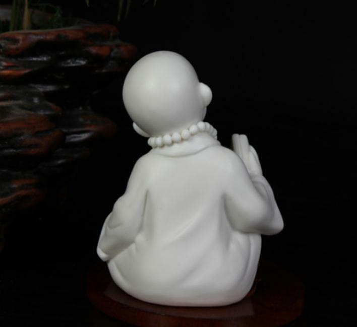 3.6″ Chinese White Porcelain Ceramics Read A Book Little Monk Figurine Statue