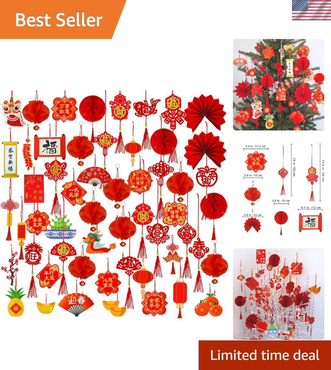161-Pc Chinese New Hanging Decorations Set – Lanterns & Good Luck Ornaments