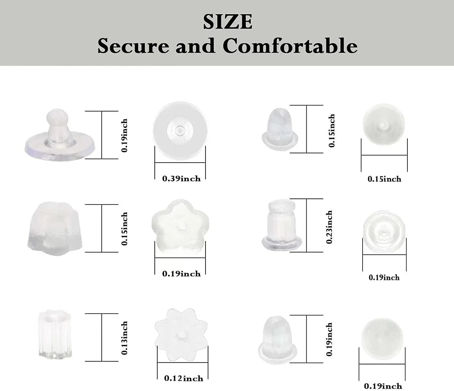6 Styles 600pcs Silicone Earring Backs Clear Rubber Safety Clutch Stoppers Kit