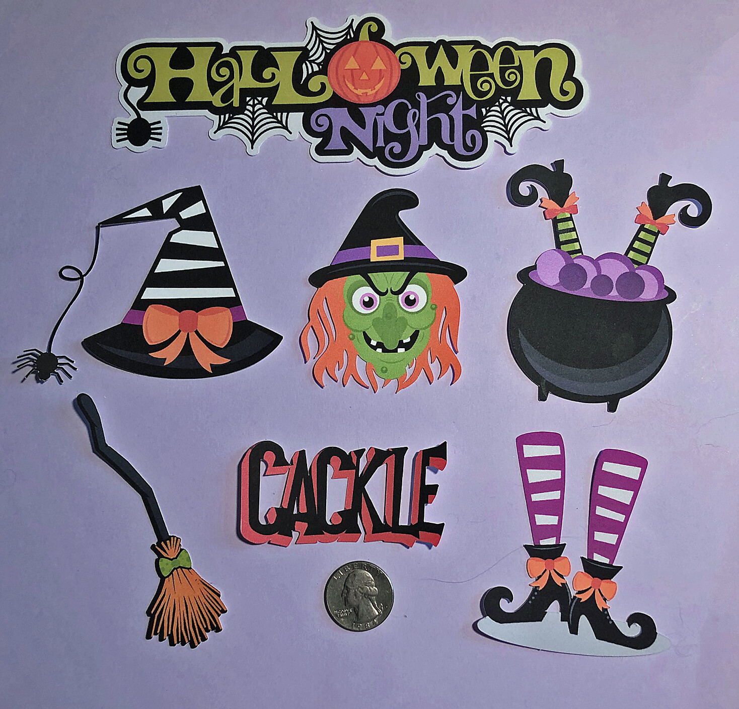 Witch Die Cuts, Halloween Die Cuts – 7 pcs – Printed Die Cuts