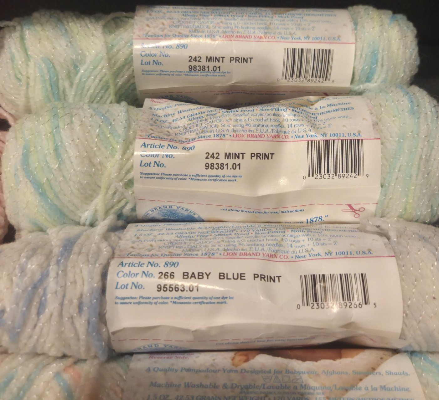 Vintage Baby Yarn Lot Jamie Caron Lion Brand 16 Skeins Matching Dye Lots