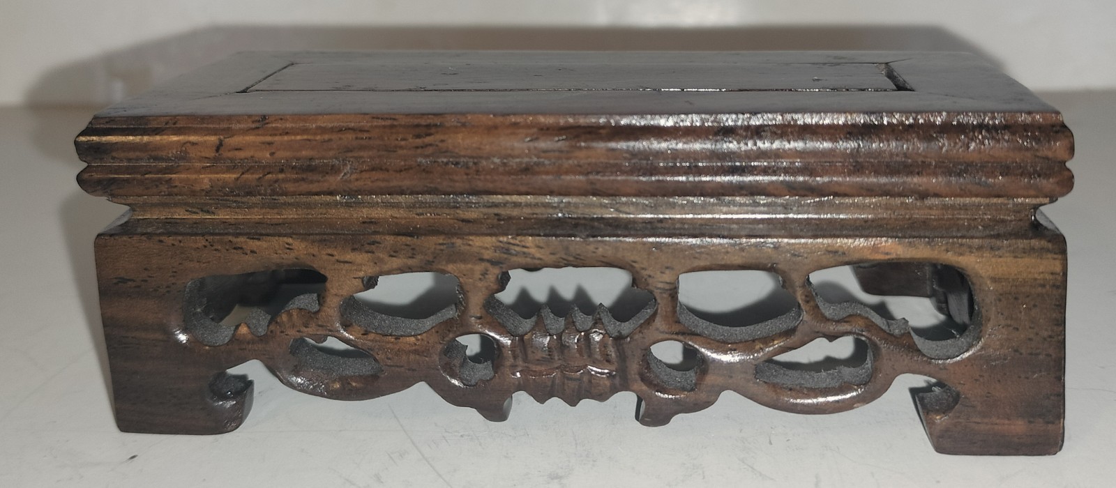 Vintage Chinese Hand Carved Rosewood Wooden Scroll Work Rectangle Display Stand