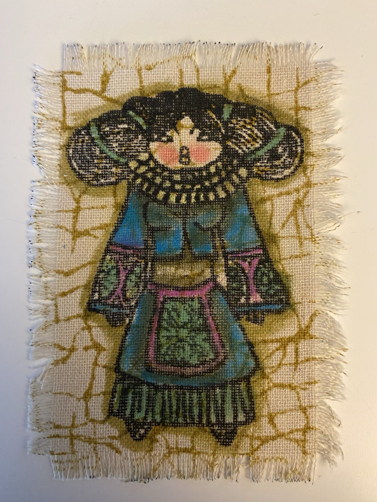 Set of 6 Miao Hmong Folk Art Batik Fabric Panels Hand Painted Mini Textile Art