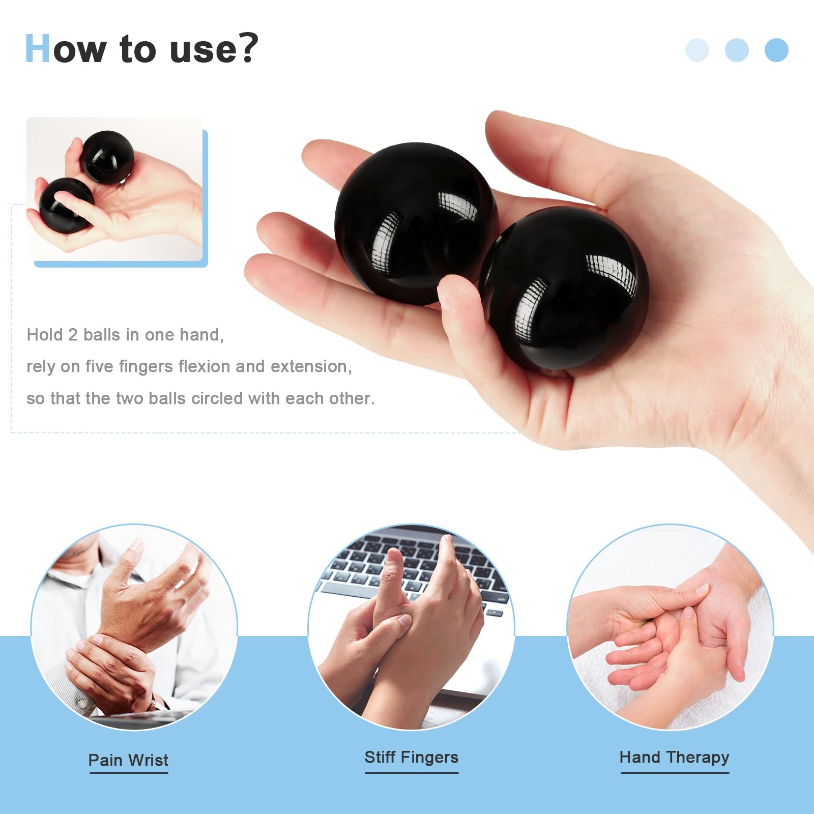 Learay 2 Pcs Black Obsidian Baoding Balls, Traditional Chinese Balls for Hand Th