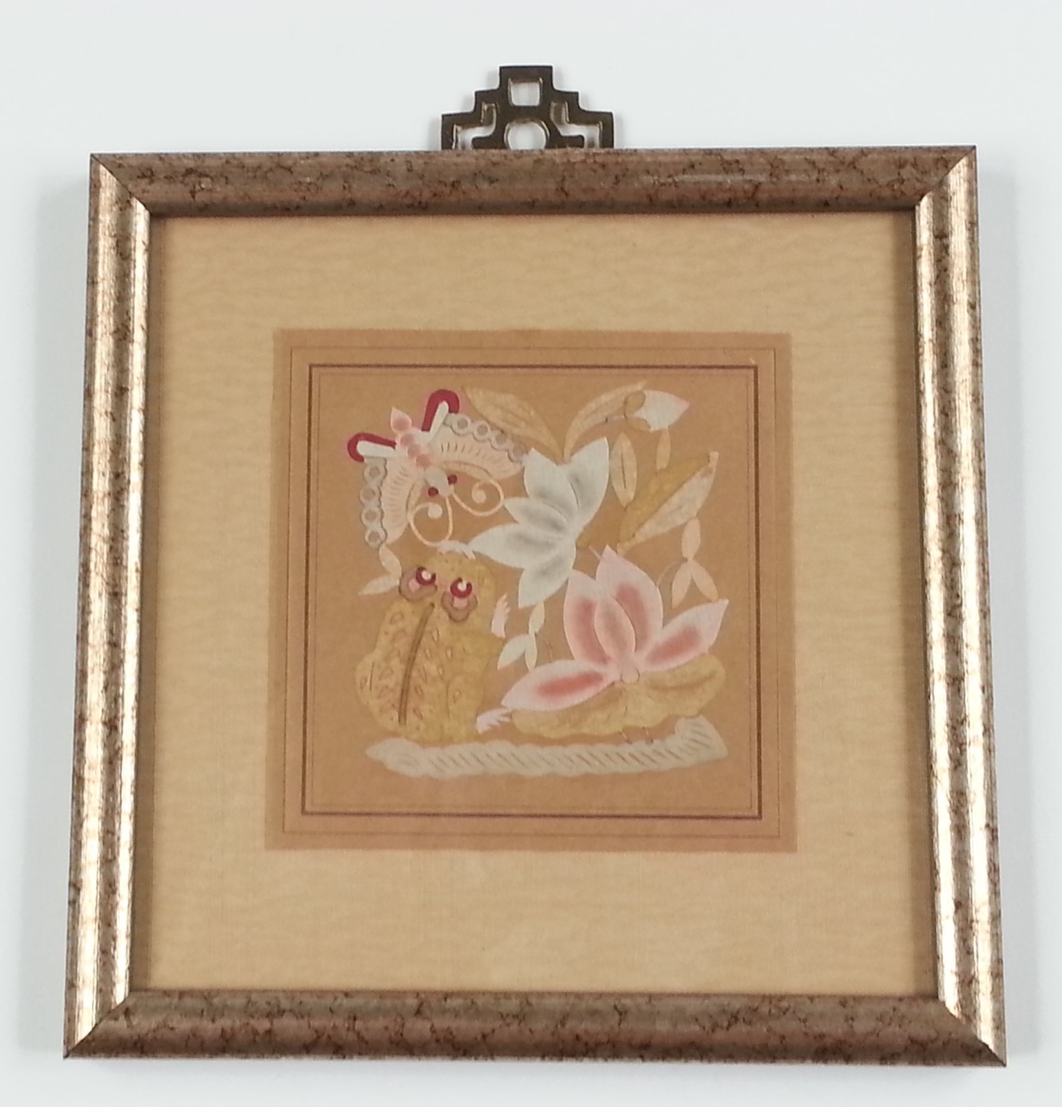 Vintage Chinese Paper Cutouts Frog Toad Butterfly Folk Art Framed