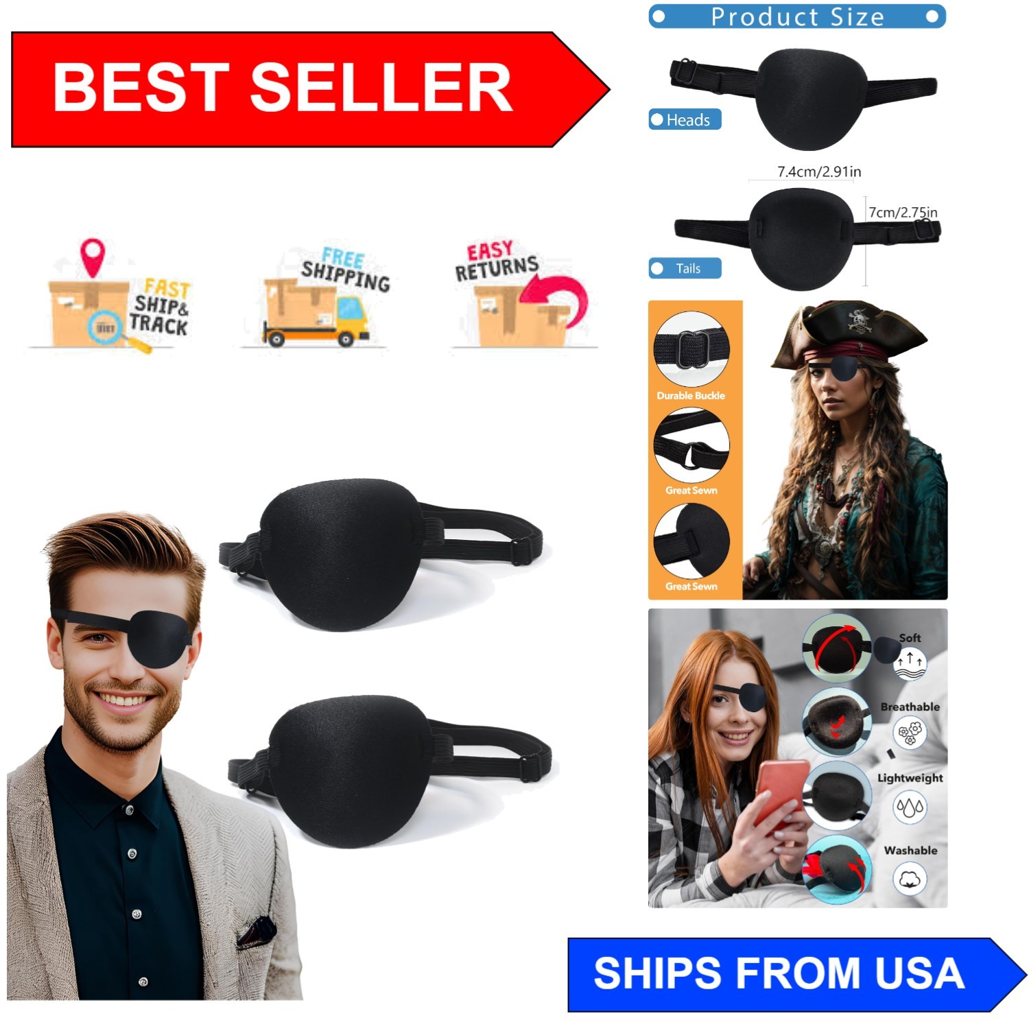 Adult Adjustable Eye Mask – Full Coverage, Reusable Eye Patches for Daily Use