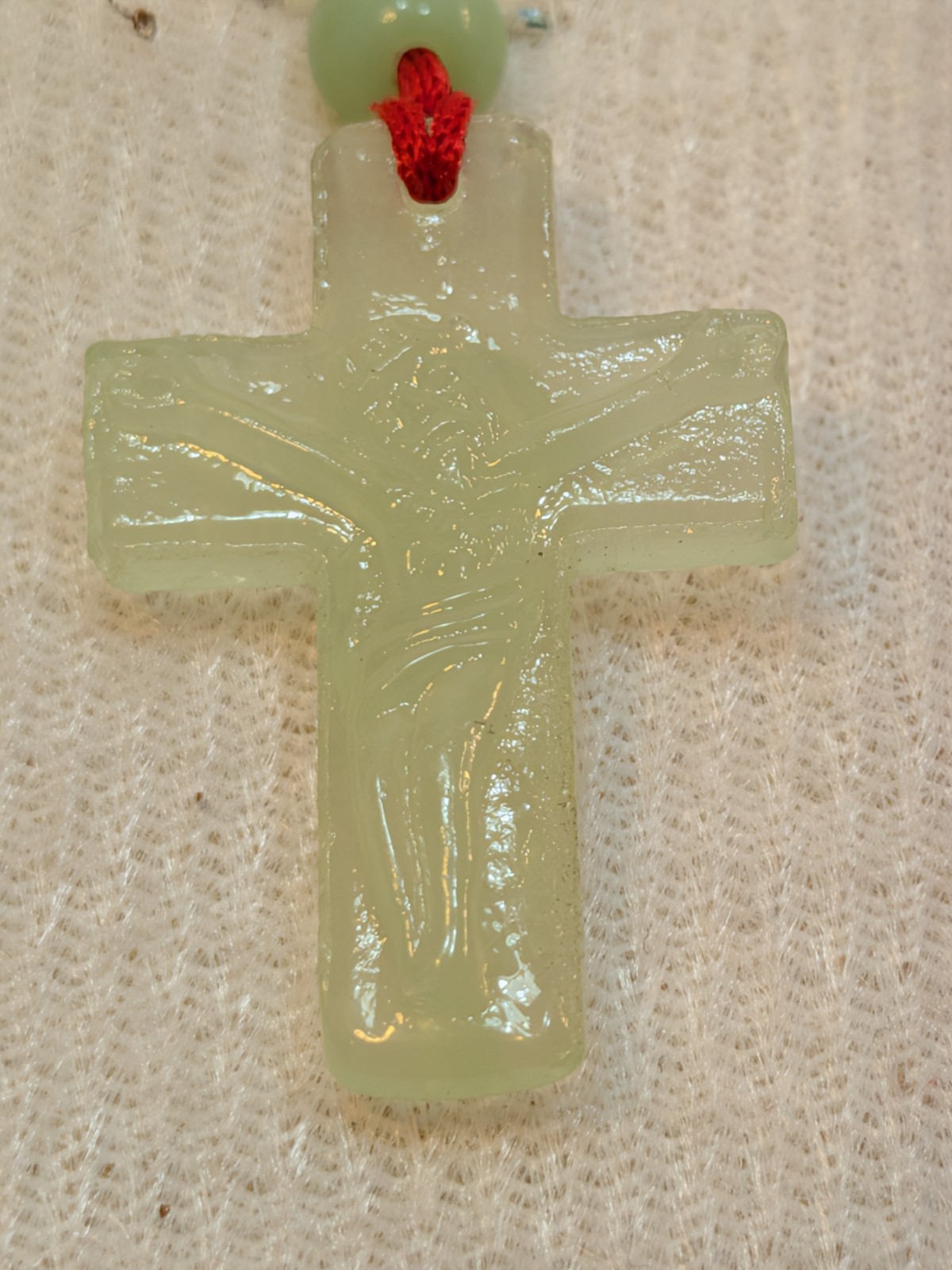 NOS Pale Green Jadeite Nephrite Double Sided Mini Crusifix 1980-2000 Ships US