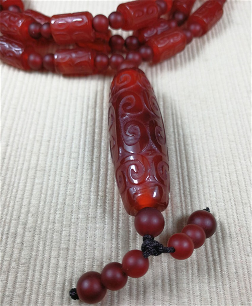 8X12MM Old Tibetan Dzi Bead Agate Amulet Necklace Blessed By Tibetan Lama 28″