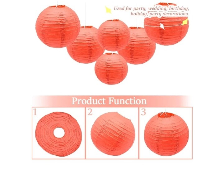 15 Pcs Red Decorative Chinese Japanese Hanging Paper Lanterns Assortment Sizes