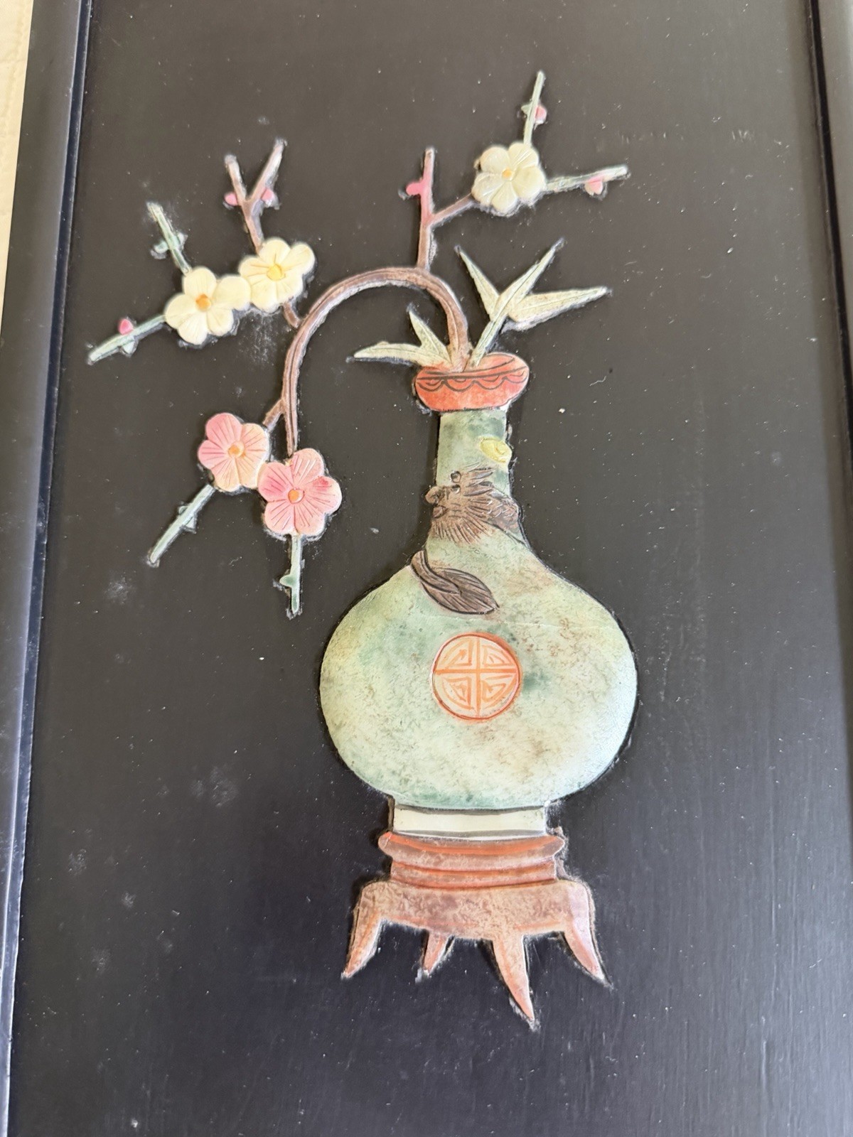 Vintage Set of 4 Chinese Hand Carved Soapstone Four Seasons Wall Plaques