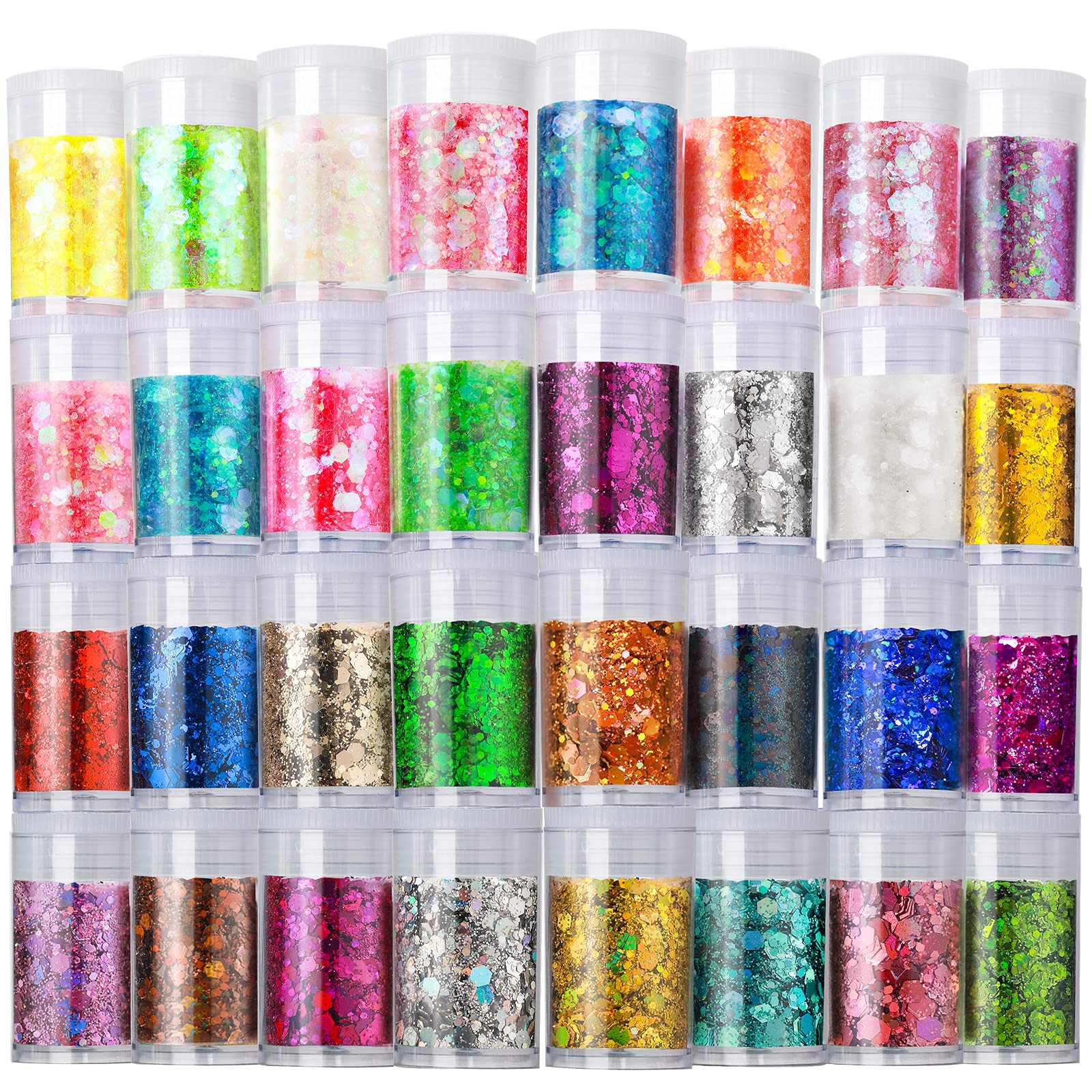 Holographic Chunky Glitter, 32 Colors Glitter for Crafts, Resin, Body Hair Fa…