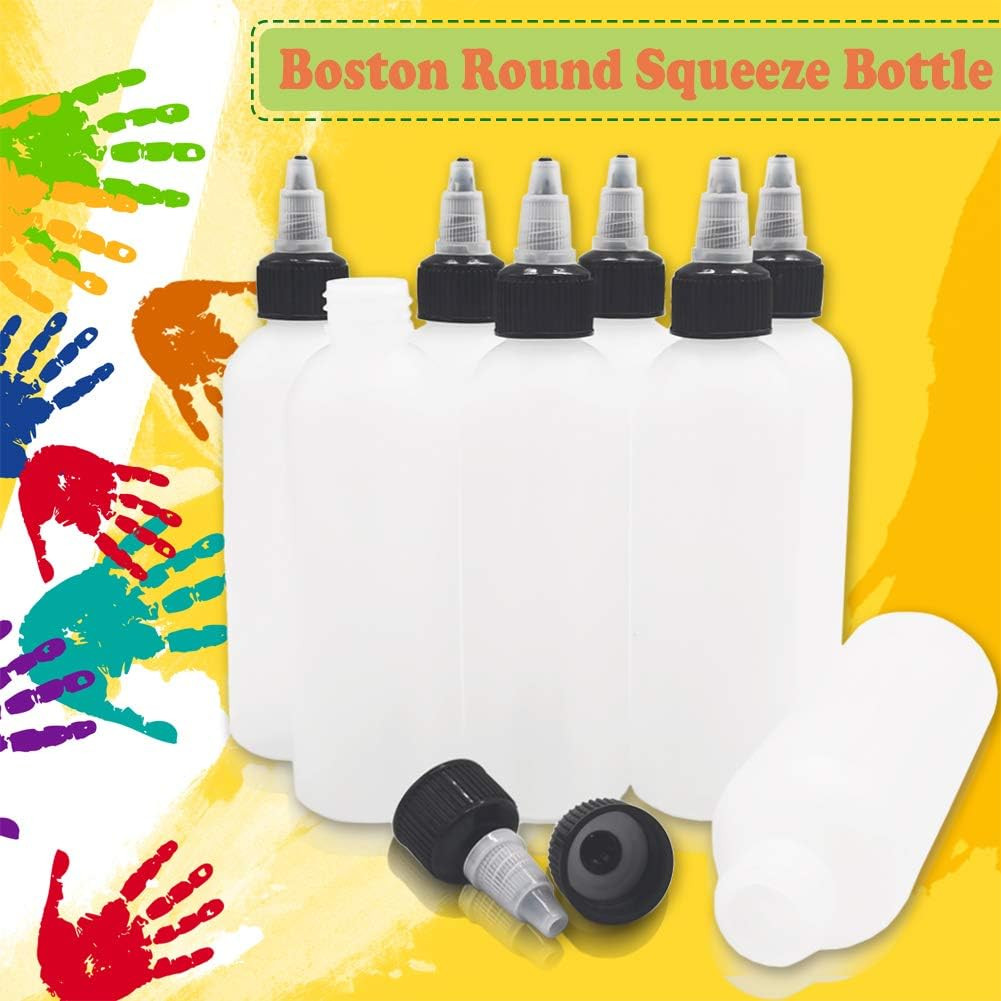 20-Pack 4oz/120ml Plastic Boston Squeeze Bottles with Twist Top Cap, White LDPE