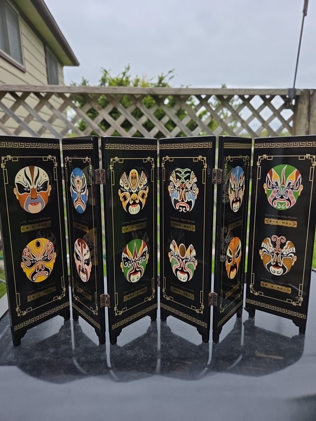 Chinese Mini 6 Panel Folding Screen Facial Makeup of Peking Opera Masks 18″ Asia